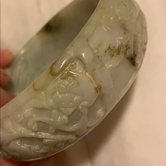 Antique Jade Burma Dynasty Ancient Carvings Bangle - Picture 5 of 8